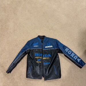 Honda Racing Leather Jacket - Blue & Black